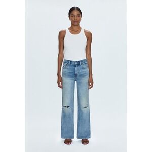 PISTOLA Women's Size 26 Blue Denim Distressed Straight Wide Leg Jeans NWOT